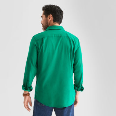 St. John's Bay Garment Dyed Oxford Mens Long Sleeve Cuffed Sleeve Classic Fit Button-Down Shirt