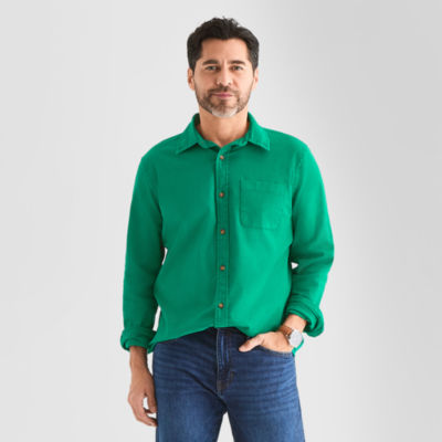 St. John's Bay Garment Dyed Oxford Mens Long Sleeve Cuffed Sleeve Classic Fit Button-Down Shirt