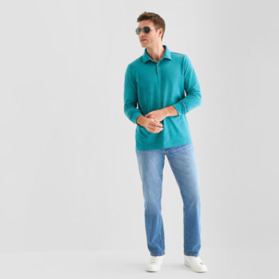 St. John's Bay Super Soft Jersey Mens Classic Fit Long Sleeve Polo Shirt