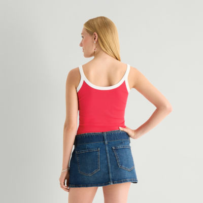 Arizona Womens Juniors Sleeveless Tank Top, Color: Red Aloha