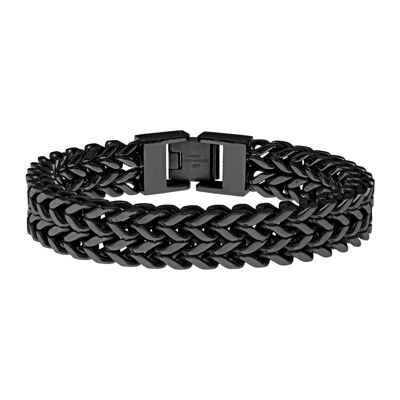 Mens Black Ion-Plated Stainless Steel Braided Multi-Row Chain Bracelet