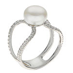 9-9.5Mm Cultured Freshwater Button Pearl And Genuine White Topaz  Sterling Silver Ring