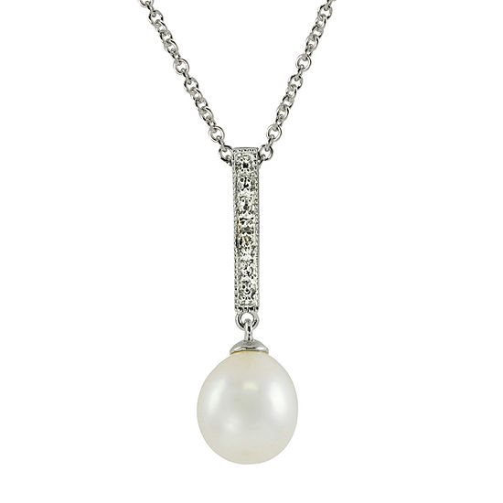 8.5-9Mm Cultured Freshwater Pearl And Diamond Accent Sterling Silver ...