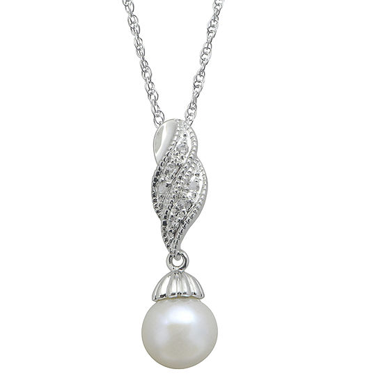 8-8.5Mm Cultured Freshwater Pearl And Genuine White Topaz Sterling Silver Pendant