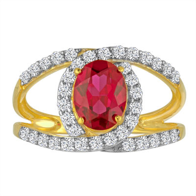 Lab Created Ruby & White Sapphire 14K Gold Over Silver Ring