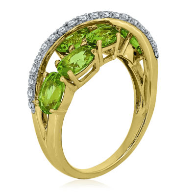 Genuine Peridot And Lab Created White Sapphire 14K Gold Over Silver Ring