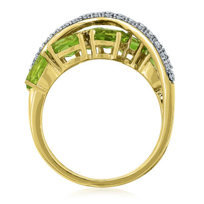 Genuine Peridot And Lab Created White Sapphire 14K Gold Over Silver Ring