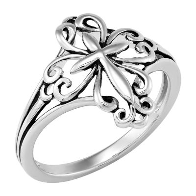 Forever Inspired Womens Sterling Silver Cross Cocktail Ring