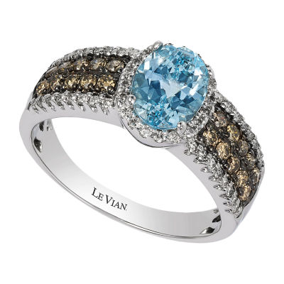 Le Vian® Sale Ring featuring 1 cts. Sea Blue Aquamarine®, 1/3 cts. Chocolate Diamonds®, 1/4 cts. Vanilla Diamonds® set in 14K Vanilla Gold®