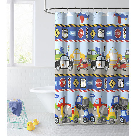 CHF Trains And Trucks Shower Curtain, One Size, Blue