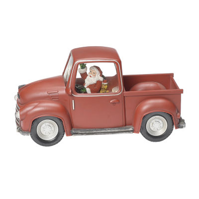 Roman 6in Santa In Swirl Red Truck Snow Globe