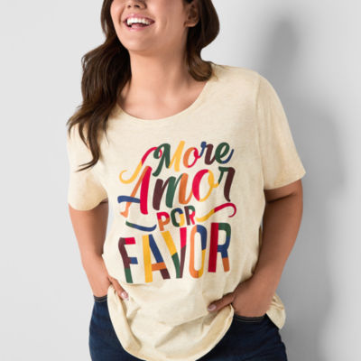 Hope & Wonder Hispanic Heritage Month Womens Plus 'More Amor Por Favor' Short Sleeve T-Shirt