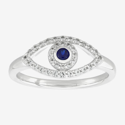 Womens Lab Created Blue Sapphire Sterling Silver Evil Eye Cocktail Ring