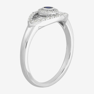 Womens Lab Created Blue Sapphire Sterling Silver Evil Eye Cocktail Ring