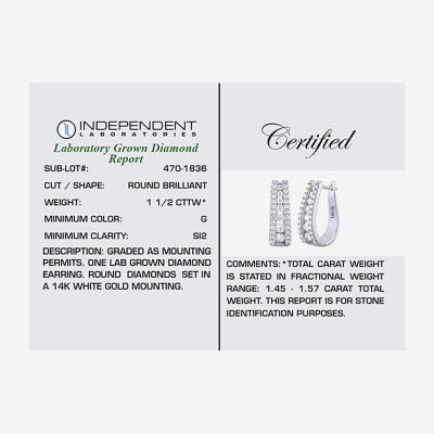 G / Si2) 1 1/2 CT. T.W. Lab Grown White Diamond 14K White Gold 20.9mm Hoop Earrings