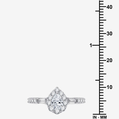 I Said Yes (H-I / I1) Womens 3/4 CT. T.W. Lab Grown White Diamond Sterling Silver Pear Side Stone Halo Engagement Ring