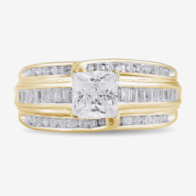 (G / I1) Womens 1 1/2 CT. T.W. Lab Grown White Diamond 10K Gold Side Stone Engagement Ring
