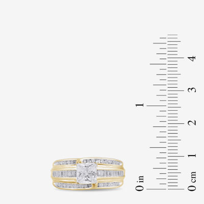 (G / I1) Womens 1 1/2 CT. T.W. Lab Grown White Diamond 10K Gold Side Stone Engagement Ring