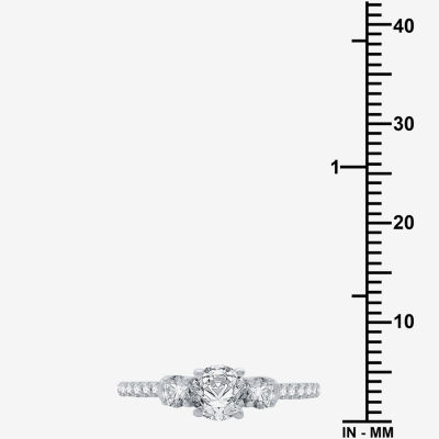 (H-I / I1) Womens 1 1/4 CT. T.W. Lab Grown White Diamond 10K White Gold Round Side Stone 3-Stone Engagement Ring