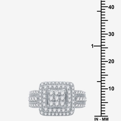 Womens CT. T.W. Lab Grown White Diamond Sterling Silver Cushion Halo Side Stone Cocktail Ring