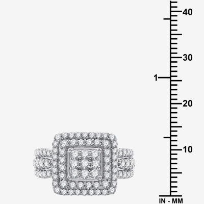 Womens / CT. T.W. Lab Grown White Diamond Sterling Silver Cushion Halo Side Stone Cocktail Ring