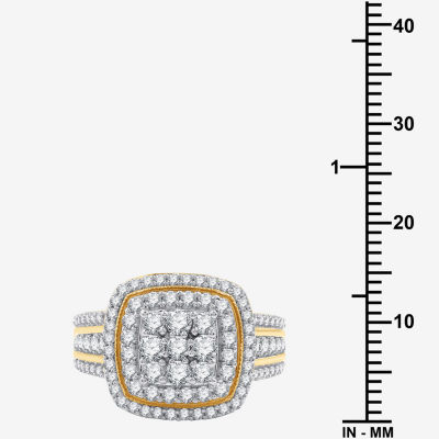 Womens 1 1/2 CT. T.W. Lab Grown White Diamond 14K Gold Over Silver Cushion Halo Side Stone Cocktail Ring