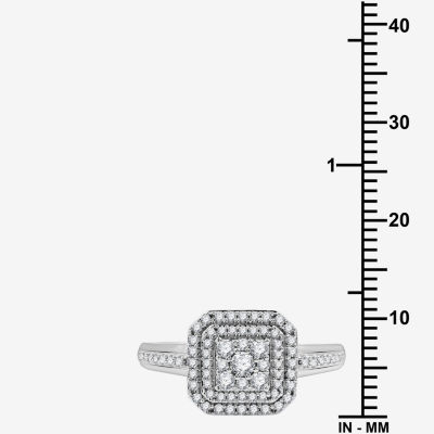Womens 1/2 CT. T.W. Lab Grown White Diamond Sterling Silver Cushion Halo Side Stone Cocktail Ring
