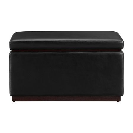 Berlinda Faux Leather Rectangular Storage Ottoman, One Size, Black