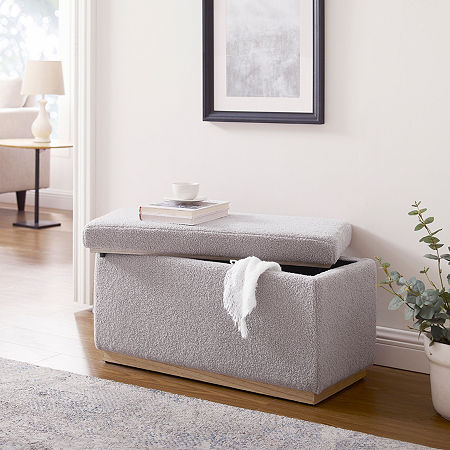 Berlinda Sherpa Rectangular Storage Ottoman, One Size, Gray