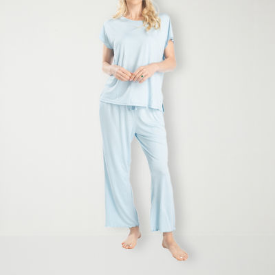 Hanes Womens Plus Round Neck Short Sleeve 2-pc. Pant Pajama Set