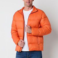 St. John's Bay Mens Water Resistant Midweight Puffer Jacket, Large, Orange