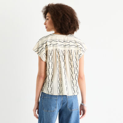 a.n.a Embroidered Womens Short Sleeve Tall Blouse