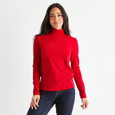 St. John's Bay Womens Tall Long Sleeve Mock Neck Top In Red