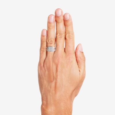 Mens Cubic Zirconia Sterling Silver Square Signet Ring
