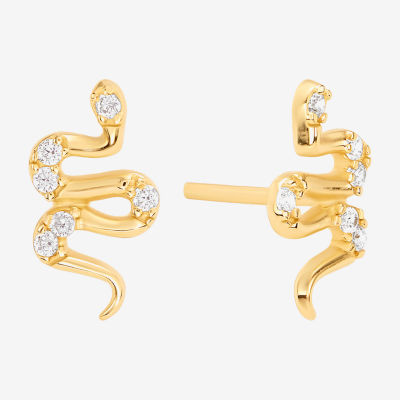 Silver Treasures Snake Cubic Zirconia 14K Gold Over Silver 9.9mm Stud Earrings