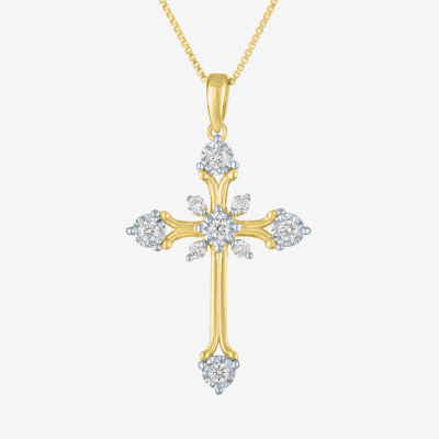 Cross (Gh / Si2 I1) Womens 1/4 CT. T.W. Lab Grown White Diamond 14K Gold Over Silver Sterling Silver Cross 18 Inch Pendant Necklace