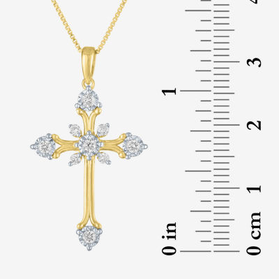 (G-H / Si2 I1) Womens 1/4 CT. T.W. Lab Grown White Diamond 14K Gold Over Silver Sterling Silver Cross 18 Inch Pendant Necklace