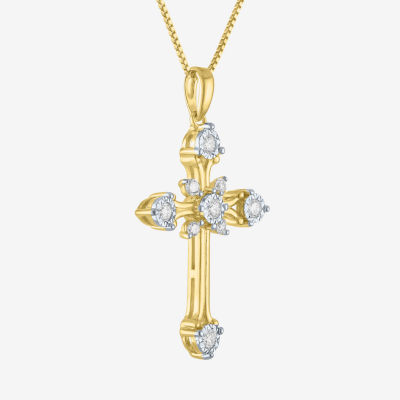(G-H / Si2 I1) Womens 1/4 CT. T.W. Lab Grown White Diamond 14K Gold Over Silver Sterling Silver Cross 18 Inch Pendant Necklace