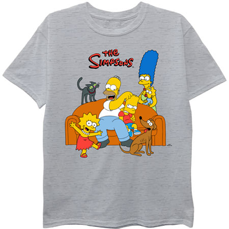 Little & Big Boys Crew Neck Short Sleeve The Simpsons Graphic T-Shirt, X-small (6-7), Gray