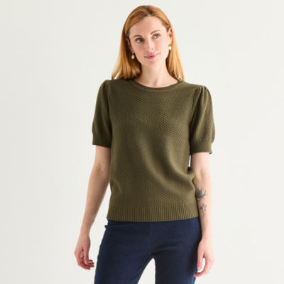 Liz Claiborne Womens Crew Neck Short Sleeve Pullover Sweater