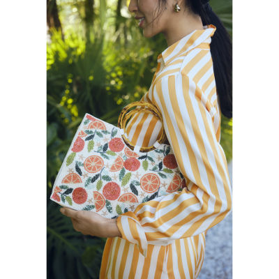 SOL and MER Orange Beaded Bamboo Handle Tote Bag