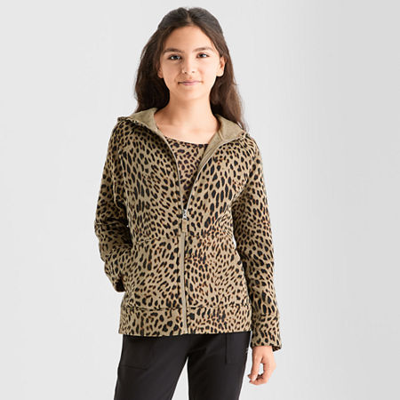Xersion Little & Big Girls Fleece Zipper Hoodie, Medium (10-12), Brown