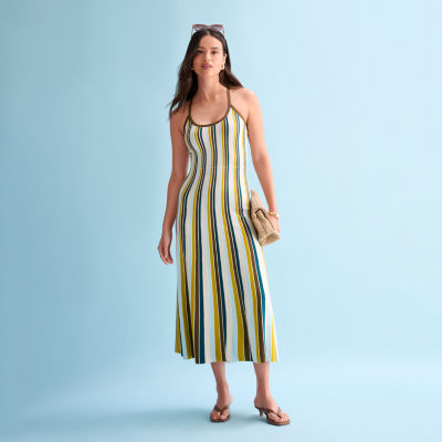 Worthington Womens Sleeveless Striped Sweater Dress
