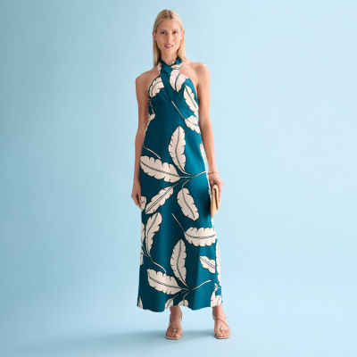 Worthington Womens Halter Neck Sleeveless Maxi Dress