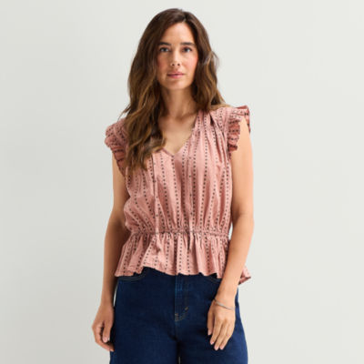 a.n.a Womens Split Tie Neck Sleeveless Peplum Top
