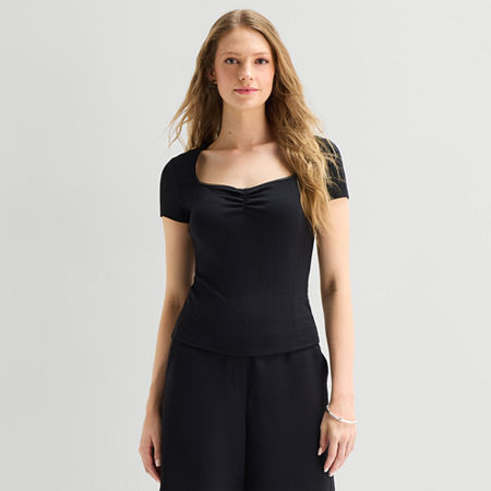 a.n.a Pointelle Womens Sweetheart Neck Short Sleeve T-Shirt, X-large, Black