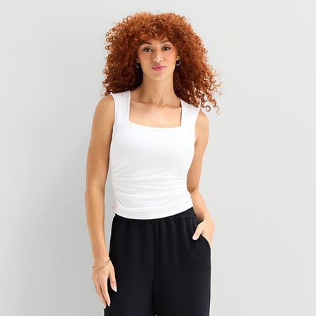 a.n.a Womens Square Neck Sleeveless Tank Top, Petite Medium, White