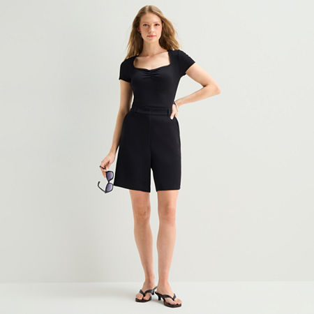 a.n.a Womens Mid Rise Pleated Short, 10, Black
