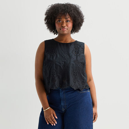 a.n.a Womens Plus Round Neck Sleeveless Blouse, 3x, Black