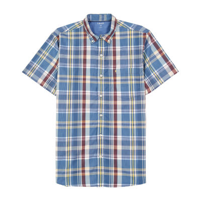 IZOD Breeze Big and Tall Mens Moisture Wicking Classic Fit Short Sleeve Plaid Button-Down Shirt